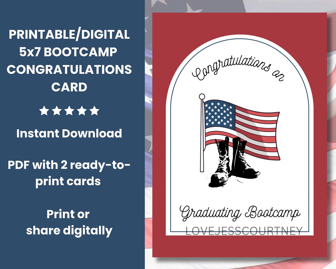 Printable 5x7 Military Bootcamp Graduation Congratulations Card Single ...