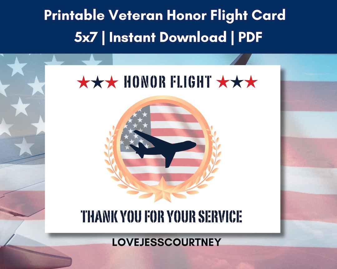 Printable 5x7 Honor Flight Thank You Card for Veterans Heartfelt Printable 5x7 Honor Flight Thank You Card for Veterans Heartfelt