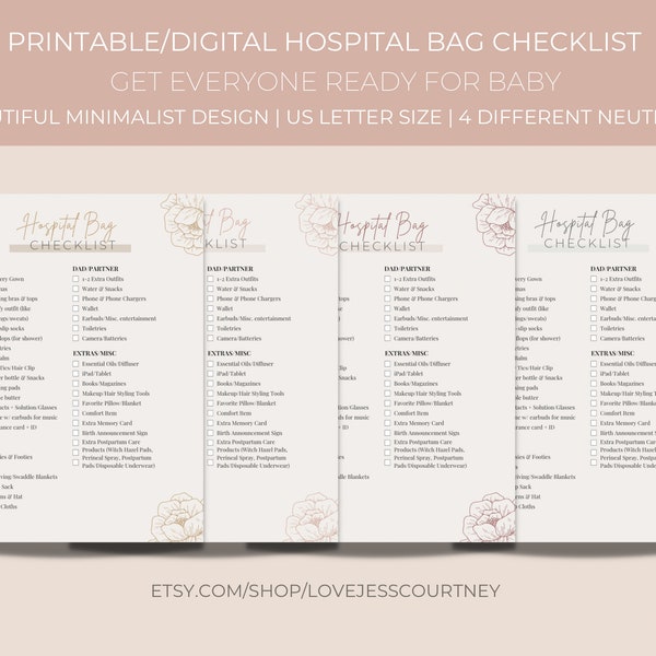 Printable Hospital Bag Checklist, Ultimate Hospital Bag Checklist, Hospital Bag Packing List for Mom, Hospital Bag Checklist Mom, Baby, Dad