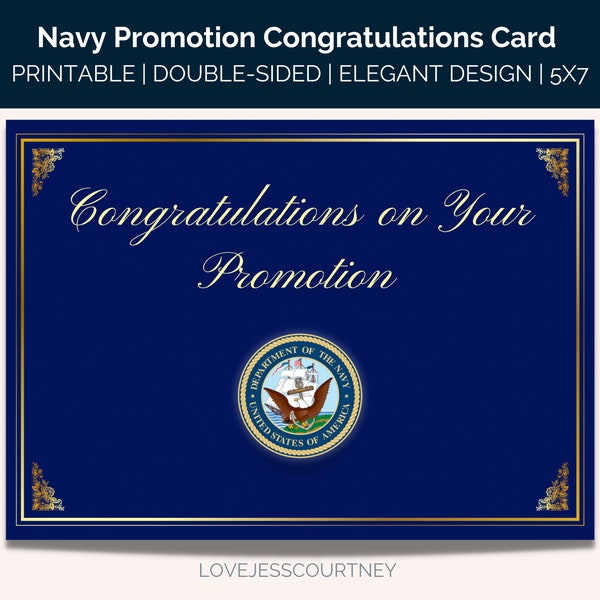 Printable Navy Promotion Card, Navy Promotion Congrats, USN Promotion Congrats, US Navy Promotion Card, Congratulations Promotion Card