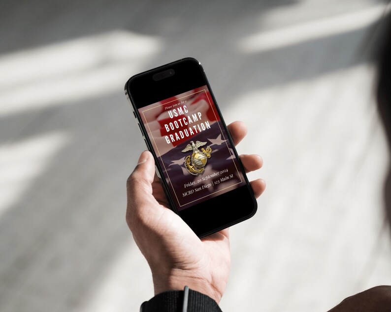 Editable U.S. Marine Corps Bootcamp Graduation Invitation 5x7 Canva