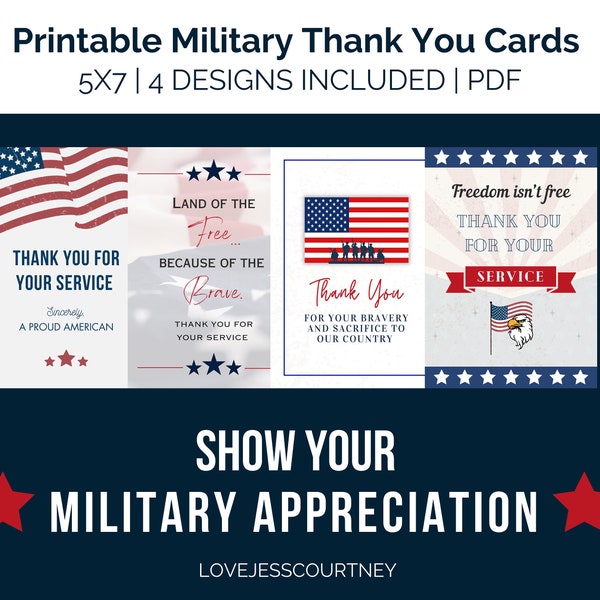 Military Thank You Cards, Veteran Thank You, Patriotic Thank You Card, Printable Cards, Thank a Veteran, Military Army Air Force Navy Marine