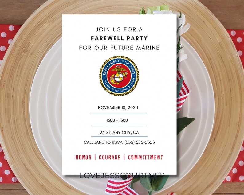 Editable 5x7 U.S. Marine Corps Bootcamp Farewell Party Invitation Canva ...