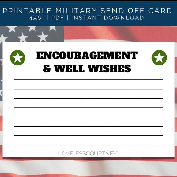 Military Send Off Card, Bootcamp Send Off, Printable Well Wishes, Military Encouragement, Patriotic, Army, Marines, Air Force, Military