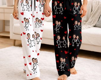 Custom Face Pajamas Pants for Couples, Personalized Couple Photo Pajama, Pajama pants Party Valentine's Day gifts, Funny Face Pajama Pants