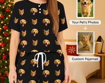 Pijama personalizado con foto, pijama para mujer con cara personalizada, pijama a juego para dama de honor, pijama con cara de mascota personalizada, regalo personalizado único.