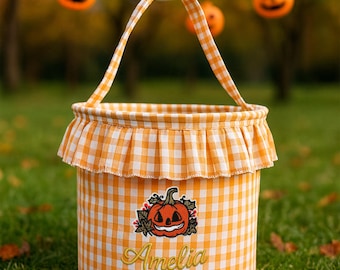 Cesta de dulces bordada personalizada, bolsa de dulces de Halloween personalizada, bolsa de Halloween para niños, cubo de Halloween para niños, regalo de Halloween
