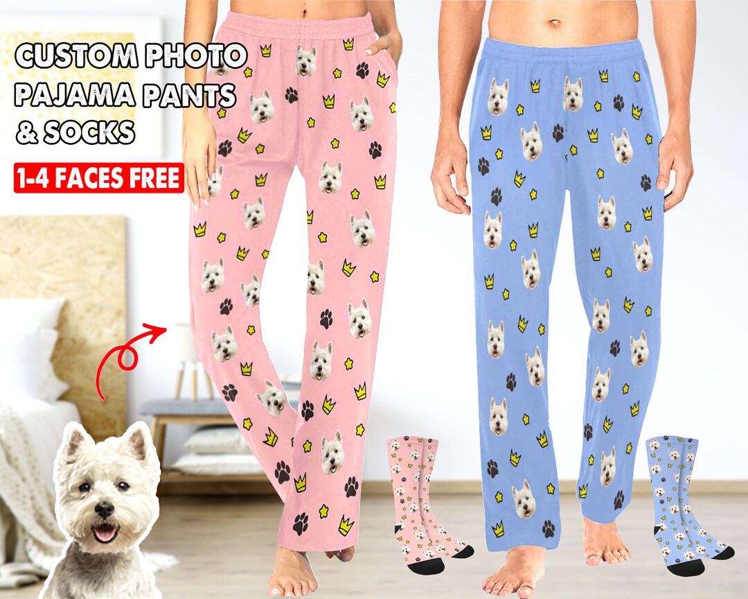 Custom Dog Photo Pajama Pantsfunny Pet Face Custom Pajamas Etsy