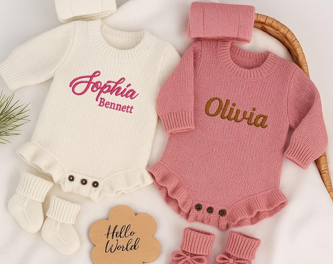 Personalized Baby Christmas Romper, Custom Embroidered Infant Bodysuit, Newborn Gift, Baby Shower Present, First Birthday Outfit