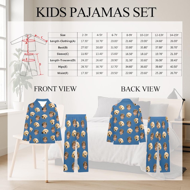 Benutzerdefinierte Kinder Foto-Pyjama-Set, Haustier-Gesicht-Pyjama, Weihnachtsfamilien-Pyjama mit Bild, Paar-Pyjama-Set, lustiges Hundegesicht-Pyjama-Kindergeschenk Kids Set