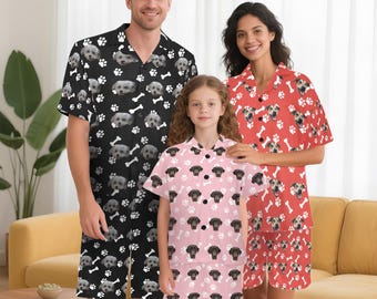 Ensemble de pyjama photo personnalisé pour enfant, pyjama avec tête d'animal de compagnie, pyjama photo personnalisé à manches courtes dpg, ensemble de pyjama pour couple, cadeaux de Noël en famille pour enfants