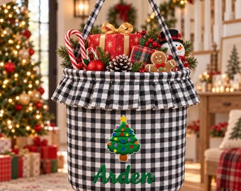 Christmas Gift Basket for Kids, Custom Embroidered Xmas Basket, Christmas Present Holder, Kids Holiday Gift, Baby's First Christmas Gift