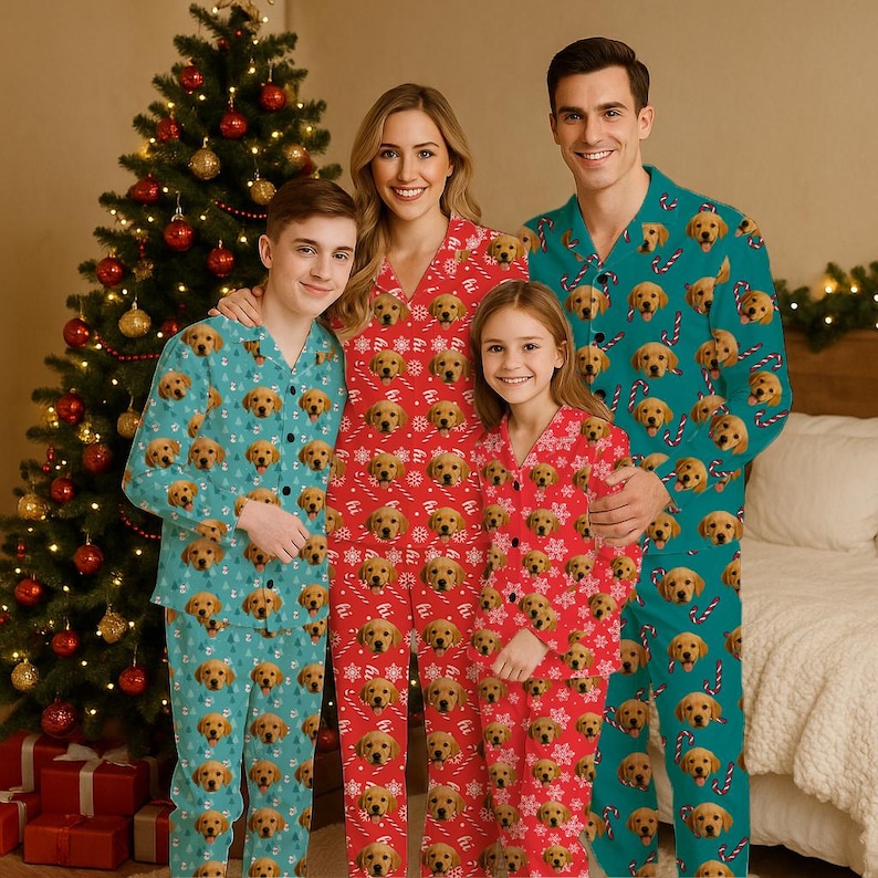 Benutzerdefinierte Kinder Foto-Pyjama-Set, Haustier-Gesicht-Pyjama, Weihnachtsfamilien-Pyjama mit Bild, Paar-Pyjama-Set, lustiges Hundegesicht-Pyjama-Kindergeschenk Bild 6