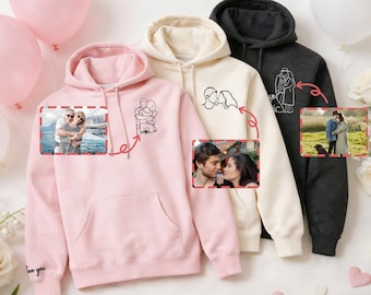 Personalized Embroidered Couple Hoodie, Custom Portrait Sweatshirt, Matching Valentine’s Day Hoodies for Couples, Perfect Gift for Him & Her
