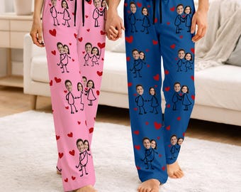 Custom Face Pajama Pants,Valentine's Day gift for couple, Personalized photo Pjs for Couples,Custom name photo, Funny Sleepwear for Him/Her