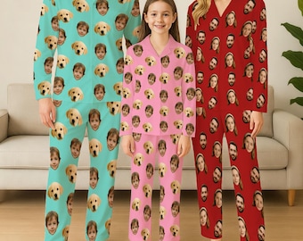 Benutzerdefiniertes Gesicht Kid Pyjamas, benutzerdefinierte Foto-Pyjamas für die Familie, personalisierte Langarm-Pjm-Sets, benutzerdefiniertes Pyjama-Gesicht, lustiges Haustier-Gesicht Pyjamas