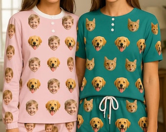 Benutzerdefinierte Hundefoto-Pyjama-Set, beste Gfts für sie, Haustier-Gesichts-Pyjamas, Frauen-Pyjama mit Bild, Hundegesicht-Pyjama-Set, Weihnachtsfamiliengeschenke