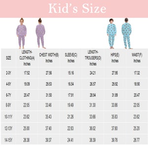 Puede incluir: Una tabla de tallas para ropa de ni&ntilde;os con medidas en pulgadas para la longitud, el ancho del pecho, la longitud de la manga, la longitud del pantal&oacute;n, las caderas y la cintura.