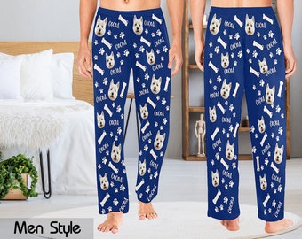 Custom Dog Photo Pajama Pants,Name Pajama Pants,Funny Pet Face Pajamas Pants,Mens Pajama Pants,Family Pajama Bottoms, Pet Lover Gifts