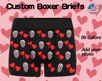 Custom Face Boxer Briefs, Valentine&#39;s Day, Personalized Men&#39;s Underwear, Funny Romantic Gift for Him, Unique Husband or Boyfriend Gift