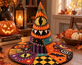 Personalized Halloween Quilted Witch Hat, Gothic Party Costume, Halloween Cosplay Costume Accessory, Halloween Party Hat, Halloween Decor