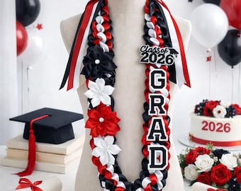 Stola di laurea fatta a mano con nome, regalo di laurea, nastro di raso e ghirlanda di tessuto, fascia di laurea personalizzata, accessorio per foto di fine anno, stola con nastro floreale