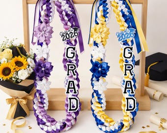 Personalized Graduation Lei With Flowers, Gift for Graduates, Custom Ribbon Lei, Grad Gift, 2026 Graduation Lei with Name, Senior Night Gift