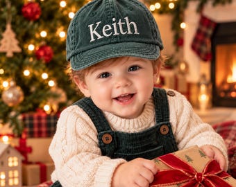Personalized Baby Christmas Hat, Custom Name Embroidered Toddler Baseball Cap, Baby's First Christmas Gift, Baby Boy Girl Holiday Gift