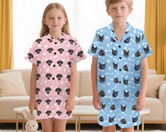 Pijama infantil personalizado con foto corta, pijama con cara de mascota, pijama de manga corta con foto, pijama para pareja, pijama divertido para niño.