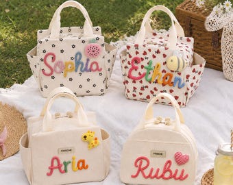 Bolsa de almuerzo hecha a mano, bolsa térmica personalizada para el almuerzo, regalos de regreso a clases para niños, mochila escolar, bolsa de picnic, bolsa de almuerzo para mujeres, bolsa para guardería
