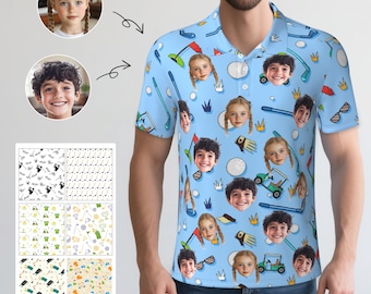 Custom Photo Polo Shirt for Husband/Boyfriend, Personalized Golf Shirt with Kid/Pet Face, Funny Gift for Him,Funny Golf Gift with Kid’s Face