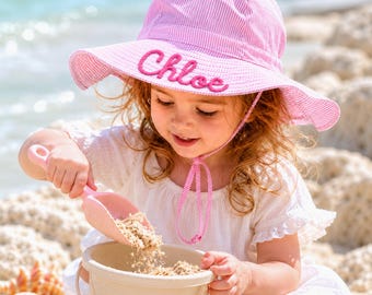 Personalized Baby Sun Hat, Hand Embroidered Name Hat, Custom Summer Hat, Baby Shower Gift, New Baby Gift for Girl, First Birthday Gifts