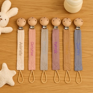 Personalisierter Schnullerclip, personalisiertes Babygeschenk mit gesticktem Namen, handgefertigtes Babypartygeschenk für Jungen oder Mädchen