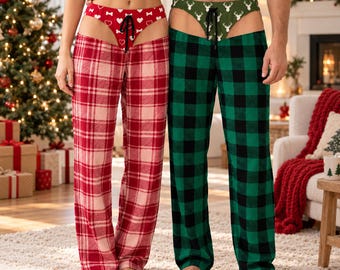 Funny Christmas Pajama Pants, Fake Butt Prank, Festive Plaid Sleepwear, Personalized Lounge Pants, Cheeky Christmas Gift, Gift for Him / Her