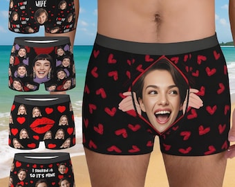 Boxer personnalisé pour la Saint-Valentin, sous-vêtement photo personnalisé pour lui, cadeau d'anniversaire pour petit ami et mari