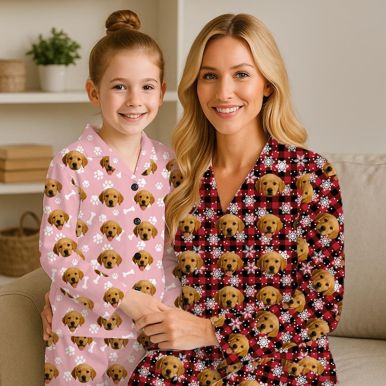 Benutzerdefinierte Kinder Foto-Pyjama-Set, Haustier-Gesicht-Pyjama, Weihnachtsfamilien-Pyjama mit Bild, Paar-Pyjama-Set, lustiges Hundegesicht-Pyjama-Kindergeschenk Bild 5