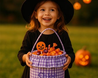 Custom Halloween Candy Basket, Halloween Gift, Personalized Name Halloween Candy Tote, Halloween Bag for Kids, Trick or Treat Tote Bag