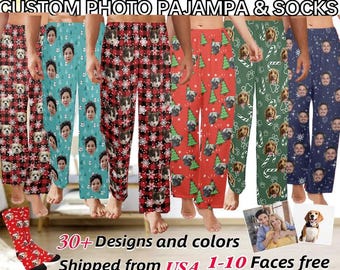 Custom Photo Pajama Pants for Women,Funny Pet Face Pajamas Pants,Dog Photo Pajama Pants,Custom Dog Socks, Unquie Christmas Gift,Custom Gifts