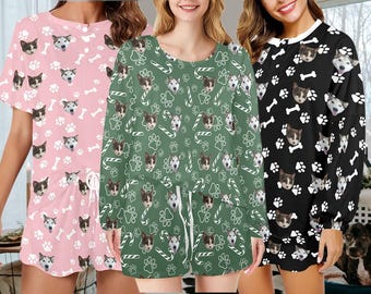 Personalisierter Haustier-Foto-Pyjama, Frauen-Pyjama-Set mit individuellem Gesicht, Hundegesicht-Pyjama, benutzerdefinierter Pyjama mit Bild, Weihnachtsgeschenk, Wertschätzungsgeschenk
