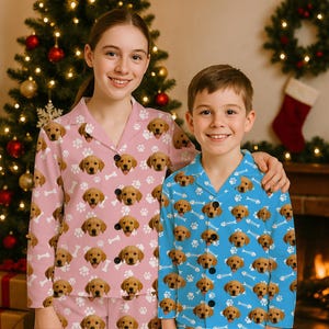 Benutzerdefinierte Kinder Foto-Pyjama-Set, Haustier-Gesicht-Pyjama, Weihnachtsfamilien-Pyjama mit Bild, Paar-Pyjama-Set, lustiges Hundegesicht-Pyjama-Kindergeschenk Bild 2