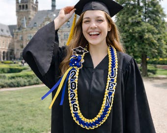 Personalized Graduation Lei, Satin Ribbon, Custom Name Graduation gift, Grad Cap Keepsake, Personalized Lei, Custom Ribbon Lei Class of 2026