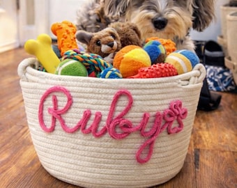 Personalized Pet Toy Basket, Dog Toy Basket with Name, New Puppy Gift, New Cat Gift, Pet Toy Storage Bin, Dog Toy Box
