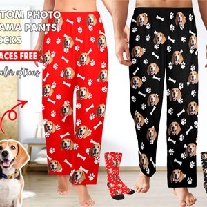 Custom Dog Photo Pajama Pants,Funny Pet Face Pajamas Pants,Dog Pajama Pants,Custom Pet Socks,Birthday Gift For Family