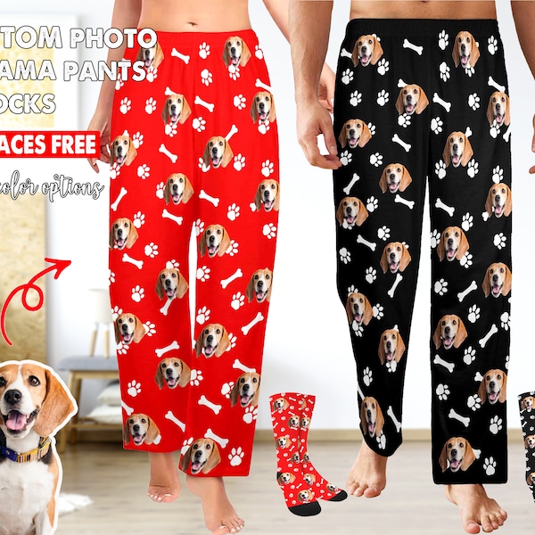 Benutzerdefinierte Hund Foto Pyjama Hose, lustige Haustier Gesicht Pyjamas Hose, Hund Pyjama Hose, benutzerdefinierte Haustier Socken, Geburtstagsgeschenk für die Familie