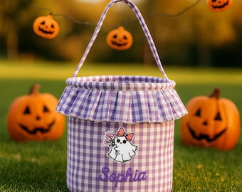 Cesta de dulces bordada personalizada, bolsa de dulces de Halloween personalizada, bolsa de Halloween para niños, cubo de Halloween para niños, regalo de Halloween