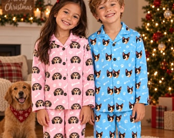 Custom kids photo Pajamas Set, Pet Face Pajamas, Christmas family Pajamas with Picture, Couple Pajamas set, Funny dog Face Pajamas kids gift