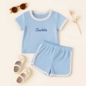 Jungen Back to School Outfit, personalisierte besticktes Shirt und Shorts Set, benutzerdefinierte Name Kleinkind Jungen Kleidung, Monogramm Vorschule Set