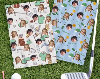 Custom Golf Towel With Kids Photo, Father's Day Gift with Kids Face, Best Dad By Par Towel, Funny Golf Gift for Him, Golf Lover Present