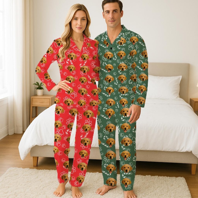 Benutzerdefinierte Kinder Foto-Pyjama-Set, Haustier-Gesicht-Pyjama, Weihnachtsfamilien-Pyjama mit Bild, Paar-Pyjama-Set, lustiges Hundegesicht-Pyjama-Kindergeschenk Bild 4