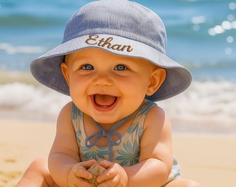 Personalized Kids Swim Hat, Monogram Toddler Sun Hat, Custom Baby Beach Hat, Matching Summer Hat, Baby Girl Boy Pool Hat, kids Birthday Gift